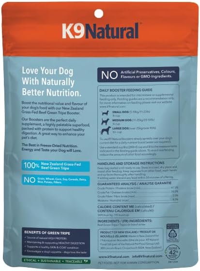 K9 Natural Freeze Dried Dog Food Topper with Verified Ingredients, Organ Meat Blend for Digestive Support, Human-Grade Freeze Dried Puppy Food & Dog Topping, Beef Green Tripe, 2.6oz