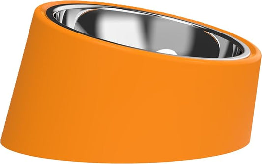 15° Tilted Dog Bowl for Small Dogs Flat-Faced Breeds - Anti-Choke Ergonomic Elevated Feeder Non-Slip Base -2-in-1 Detachable Stainless Steel Food & Water Bowls - Vibrant Orange Easy to Spot(Ｍ, Orange)