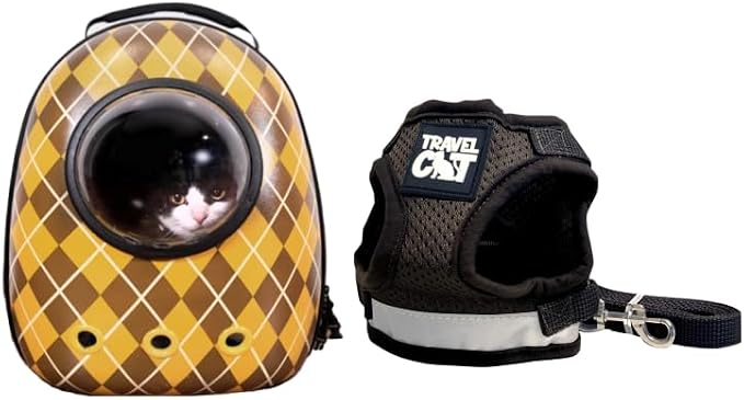 Travel Cat x Argylle Replica Backpack Carrier and Travel Cat & Stray Cat Harness and Leash Bundle