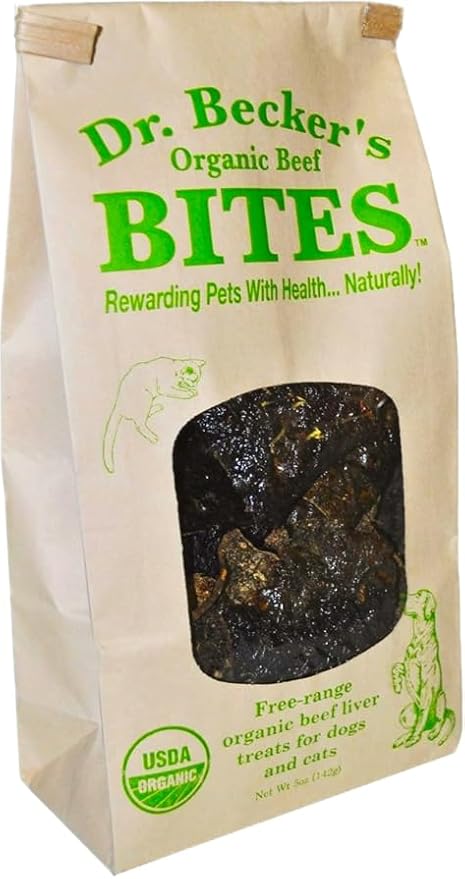 Dr. Becker's Organic Beef Bites | 100% Pure Meat Protein | Grain Free Liver Training Treats for Dogs & Cats, 5 oz (Pack of 3)