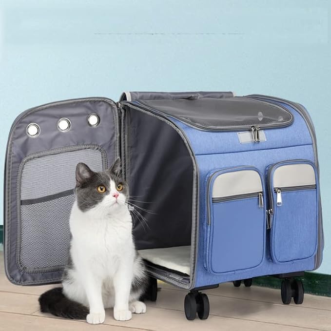 Cat Puppy Car Backpack Pet Transport Bag Trolley Cage Suitcase with Window(D)