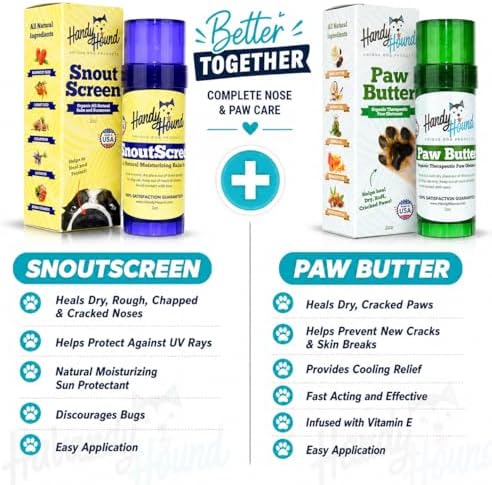 Handy Hound Paw Butter and SnoutScreen Dog Balm Bundle, Natural Paw and Snout Care for Dry Paws, Noses, Ears, Bare Spots and Sun-Exposed Outdoor Areas, Made in USA