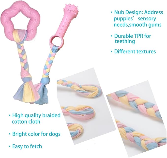 Puppy Toys for Teething Puppies, Puppy chew Toys for Small Dogs, Squeaky Bunny Dog Toys for Puppies, Small Puppy,Pink, 4pcs