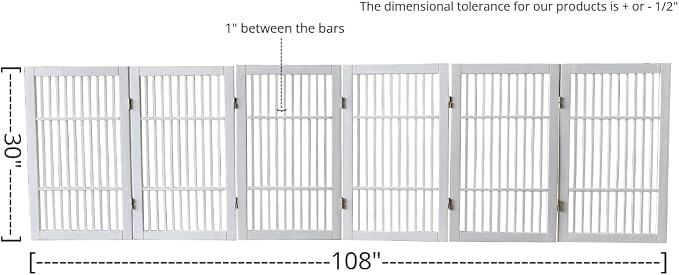 Urnporium Pet Dog Gate Freestanding, Strong Durable Folding Wooden Fence, Portable Acacia Hardwood Safety Barrier for Indoor & Outdoor Use (White Pet Gate, 6 Panel 30" Tall)
