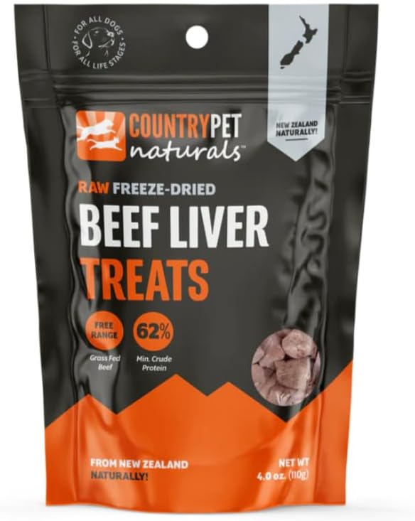 New Zealand Raw Freeze-Dried Beef Liver 62% Protein Bites 100% Grass-Fed, Premium, Single Ingredient, Grain & Gluten Free Dog Treat & Topper. No Crumbling 1-Pack