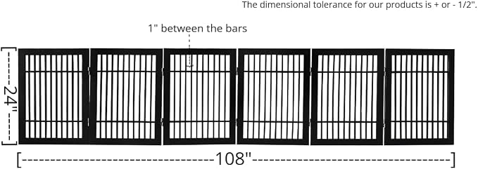 Urnporium Pet Dog Gate Freestanding, Strong Durable Folding Wooden Fence, Portable Acacia Hardwood Safety Barrier for Indoor & Outdoor Use (Black Pet Gate, 6 Panel 24" Tall)