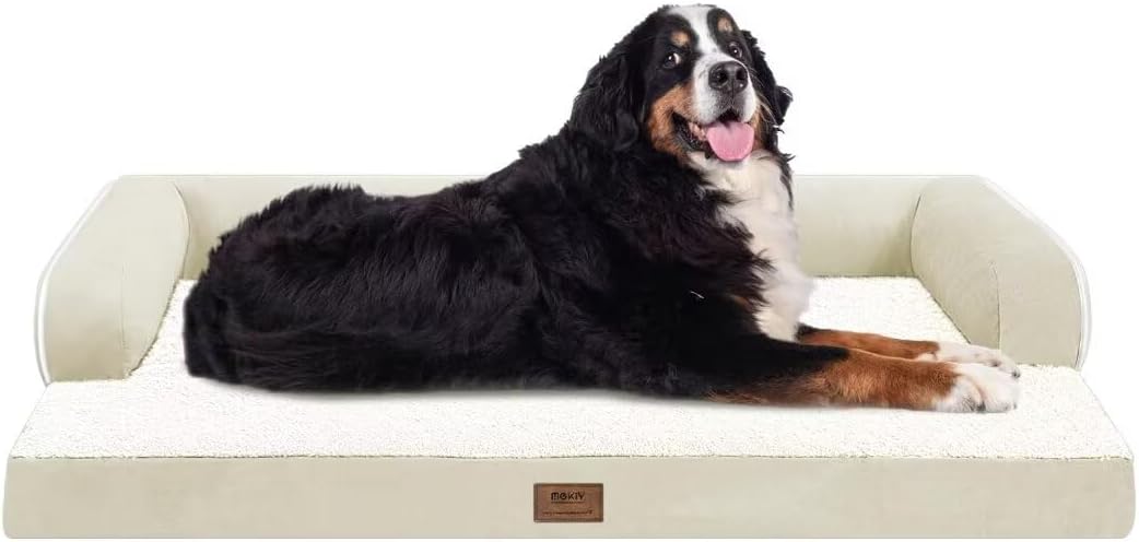 Large Dog Bed Orthopedic Washable - Beds Bolster Pet - XXXL Large Big Dogs - Memory Foam - Couch Sofa Bed- Waterproof with Removable Cover - Beige Dog Bed