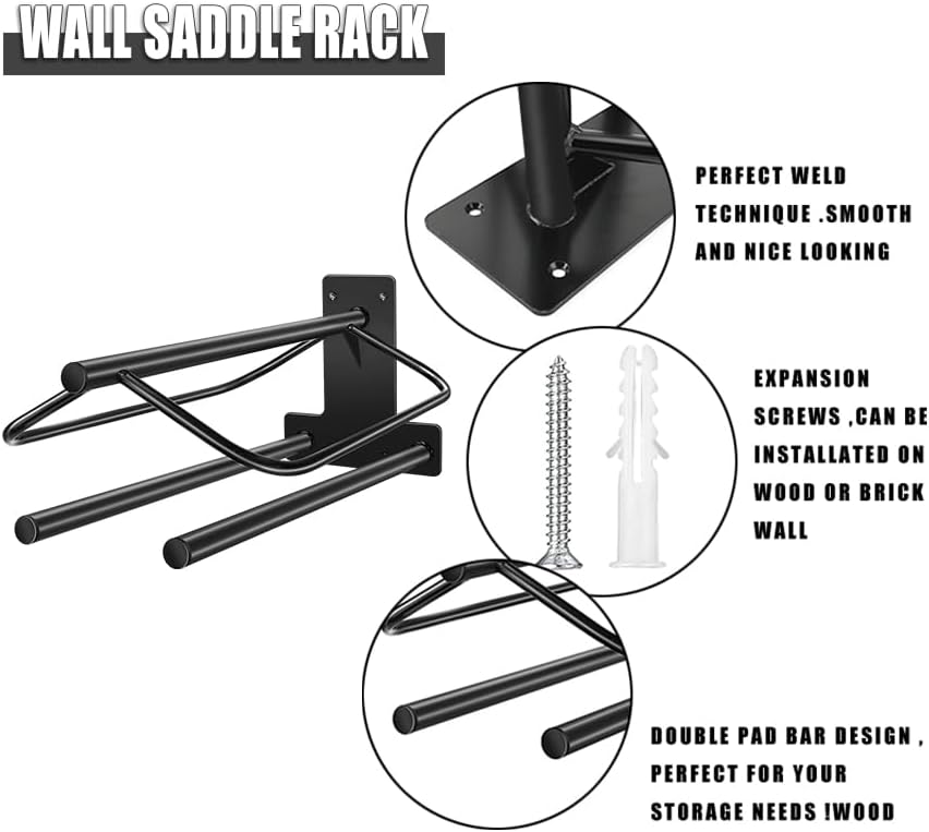 2Pcs Saddle Rack with Double Pad Bar,Heavy Duty Wall Mounted Saddle Rack Stand Saddle Pad Rack for English and Western Saddles,23.8x12.6x7.5 Inches