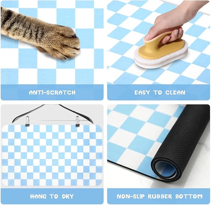 Dog Food Mats for Floors Waterproof, Pet Water Bowl Mats Pet Feeding Absorbent Placemats Plaid 12 * 20 inch