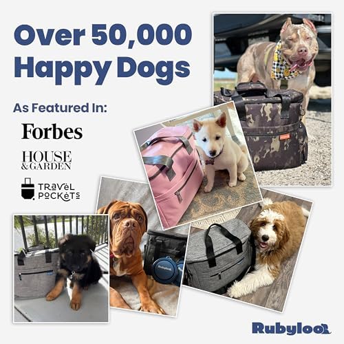 Rubyloo Original Doggy Bag (Pink) & 32oz Insulated Water Bottle with Attached 8oz Bowl (Life is Better with Dogs) – Dog Travel Bag & Hydration Set