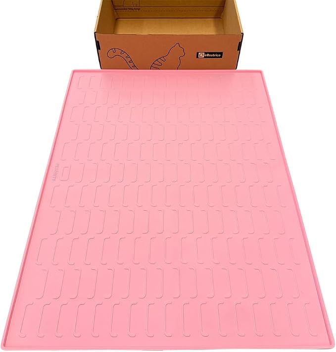 Cat Litter Mat, Large 32'' x 24'' Silicone Litter Box Mat for Litter Trapping, Waterproof, Non-Slip, Easy to Clean, Pink