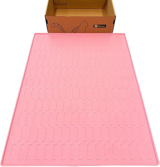 Cat Litter Mat, Large 32'' x 24'' Silicone Litter Box Mat for Litter Trapping, Waterproof, Non-Slip, Easy to Clean, Pink