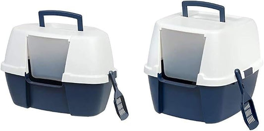 IRIS USA Jumbo and Corner Cat Litter Box with Scoop Set, 2 Pack, Navy