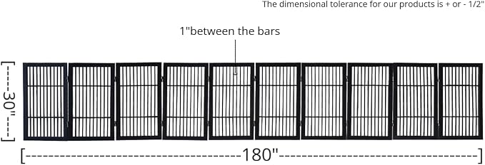 Urnporium Pet Dog Gate Freestanding, Strong Durable Folding Wooden Fence, Portable Acacia Hardwood Safety Barrier for Indoor & Outdoor Use (Black Pet Gate, 10 Panel 30" Tall)