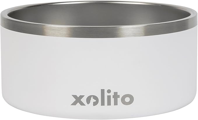 Xolito Pets Stainless Steel Dog Bowl 64 oz - Non-Slip Insulated Water Bowl for Large Dogs - Heavy Duty Double Wall Metal Feeder for Food & Water, Dishwasher Safe (White)