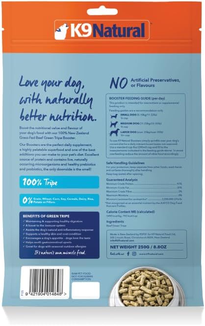 K9 Natural Freeze Dried Dog Food Topper, Organ Meat Blend for Digestive Support, Human-Grade Puppy and Dog Meal Booster, Beef Green Tripe, 8.8oz