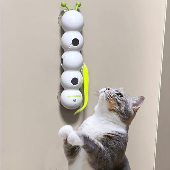 Caterpillar Cat Toy, Interactive with Worm Design, Automatic Cat Toy with Motion Sensor, Replaceable Tails Bite Resistant USB Rechargeable Teaser with Suction Cup,Indoor Cats for Daily Play