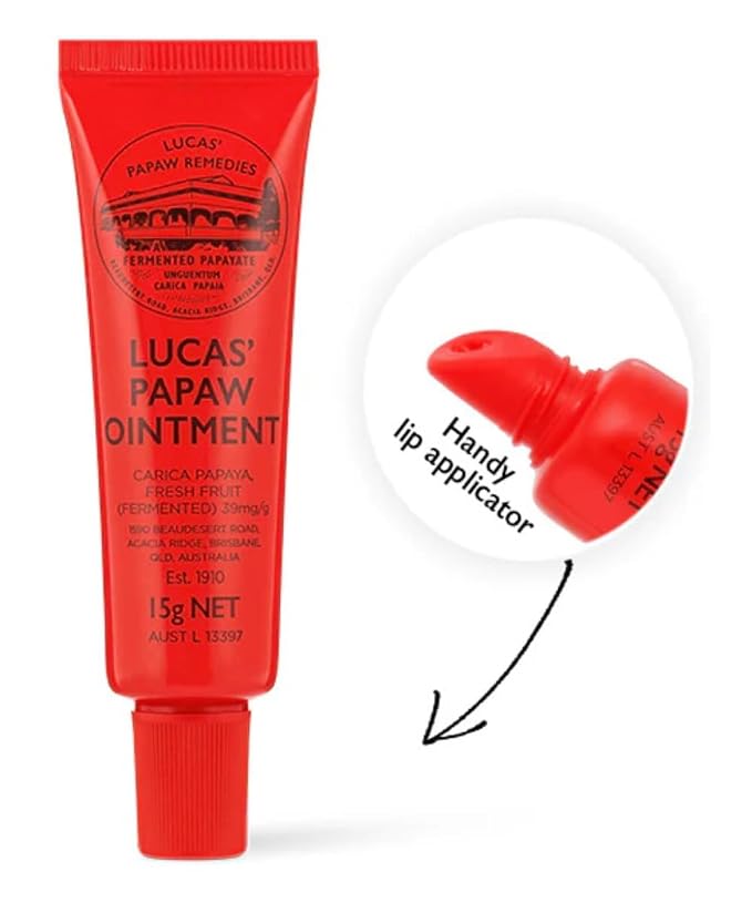 Lucas Papaw Ointment 15g Tubes with Lip Applicator — 2 Pack — Fermented Papaya Lip Balm for Dry, Chapped Lips, Pocket Size, Made in Australia