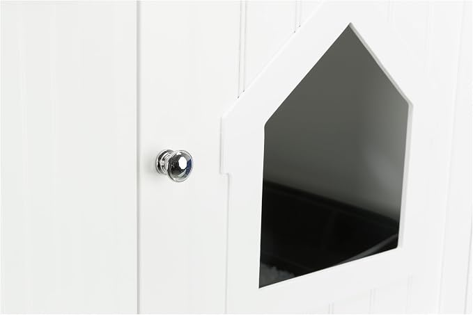 Trixie Furniture Litter Box Enclosure (White) Hidden Litter Box for Cats with Shelf, Classic Style, Big Front Door for Easy Cleaning, Large Hole for Convenient Entry, Use As Side Table or Nightstand