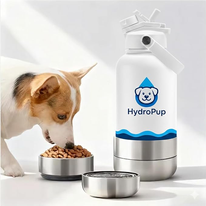 Dog Water Bottle for Walking and Hiking, 32 oz with Bowl Stays Cold