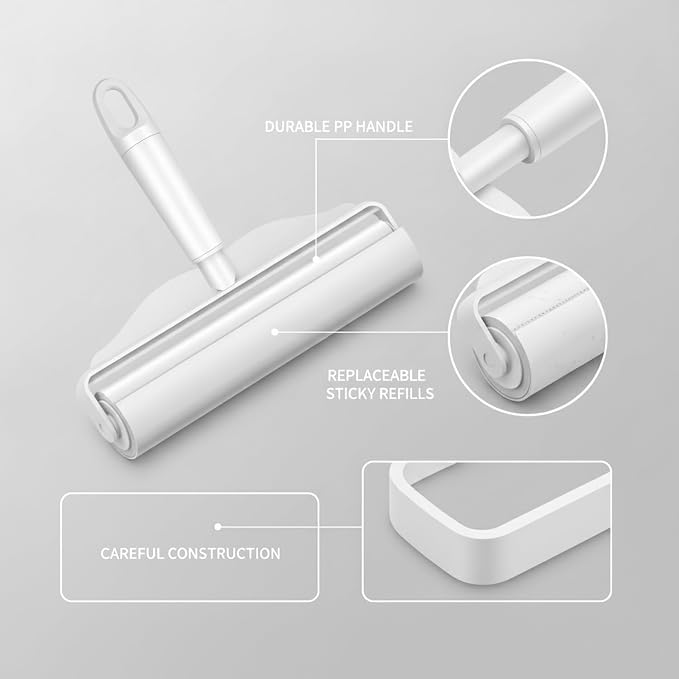 Lint Roller with Replaceable Sticky Refill, PP Plastic Handle for Pet Hair and Lint Removal from Clothing and Furniture