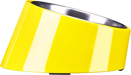 SuperDesign Mess Free 15° Slanted Bowl for Dogs and Cats, Tilted Angle Bulldog Bowl Dog Feeder, Non-Skid & Non-Spill, Easier to Reach Food S/0.5 Cup Bright Yellow