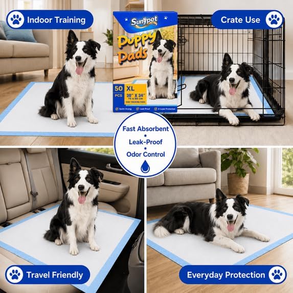 Puppy Pads Disposable Dog Potty Training Pads, Quick Dry, Ultra Absorbent, XL 30"x34", 50ct