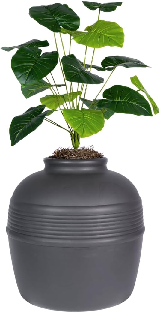 Good Pet Stuff Original Hidden Litter Box Planter, Decorative Cat Litter Enclosure, Carbon Filter, Faux Plant, Round Design, Easy to Clean, Base Kit, Broad Leaf Philodendron, Charcoal Black
