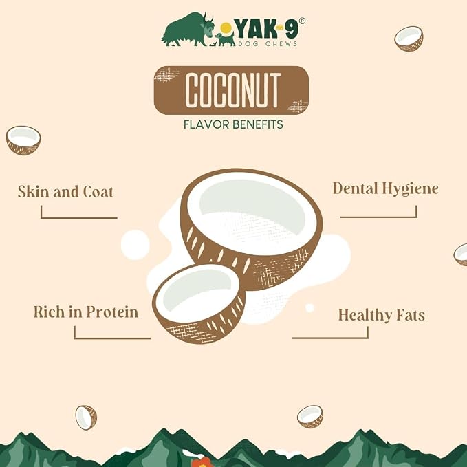 Yak9 Yak Cheese Himalayan Dog Chews Large & Giant Breeds (75+ LBS), Coconut | High Protein, Non Rawhide Dog Chews Long Lasting | Non GMO, Gluten Free, Grain Free Yak Milk Dog Chew | Jumbo Size,1 PC