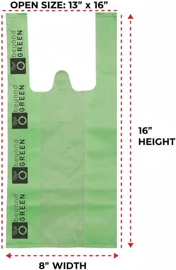 beyondGREEN Cat Litter Waste Bags with Handles, 100 Count — Green, Strong 20 Micron Litter Pick-Up Bags, Easy-Tie, 8" x 16" with 2.5" Gussets, Made in USA