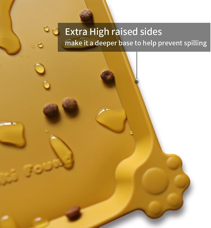 Hoki Found Large Silicone Pet Food Mats Tray - Non Slip Pet Dog Cat Bowl Mats Placemat - Dog Pet Cat Feeding Mat - Waterproof Dog Cat Food Mats -Pet Water Mats for Carpet - Honey