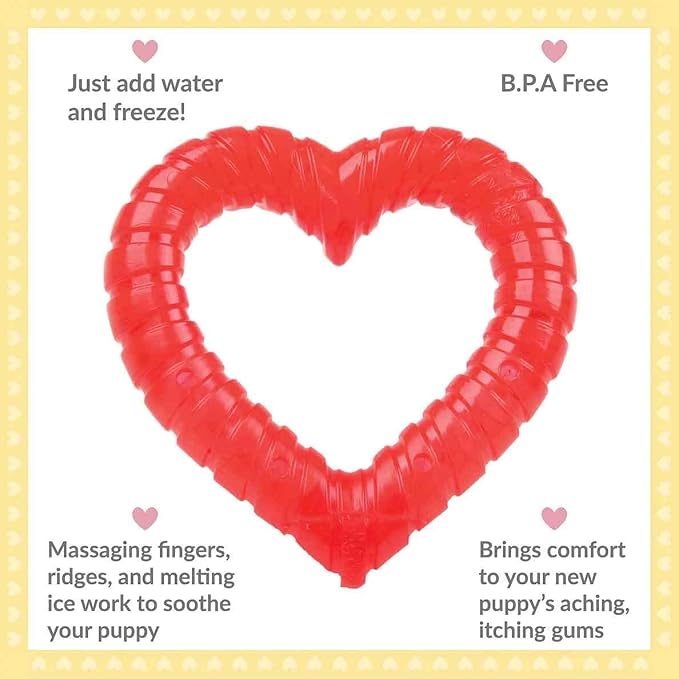 SmartPetLove Snuggle Puppy Teething Toys - Naturally Soothe and Provide Relief with Ice (Heart Shaped) (Pack of 2)