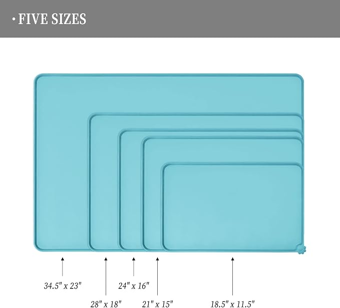 Reopet Silicone Pet Feeding Mat - Waterproof & Non-Slip Dog Cat Placemat | High Raised Edges Prevent Food & Water Spills to Protect Floors, Easy to Clean, Fit for Dog Cat Bowls