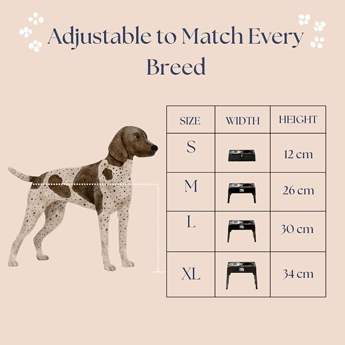 Adjustable Elevated Dog Bowls — Premium Stainless Steel, 4 Height Levels, Spill-Proof, No Tool Assemble, Foldable Feeding System for Dogs of Small, Medium, Large, and XLarge
