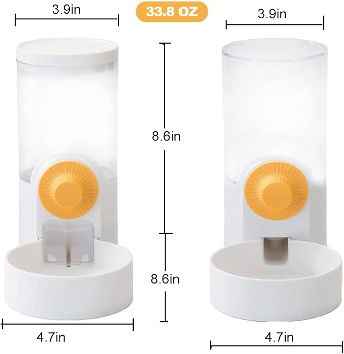 2 PCS Pet Dog Cat Hanging Automatic Feeders Drinking Bowls 40oz,Auto Gravity Feeder and Water Set,Cage Pet Feeding Bowls Dispenser for Puppy, Rabbit Hamsters Chinchilla Hedgehog Ferret (White)