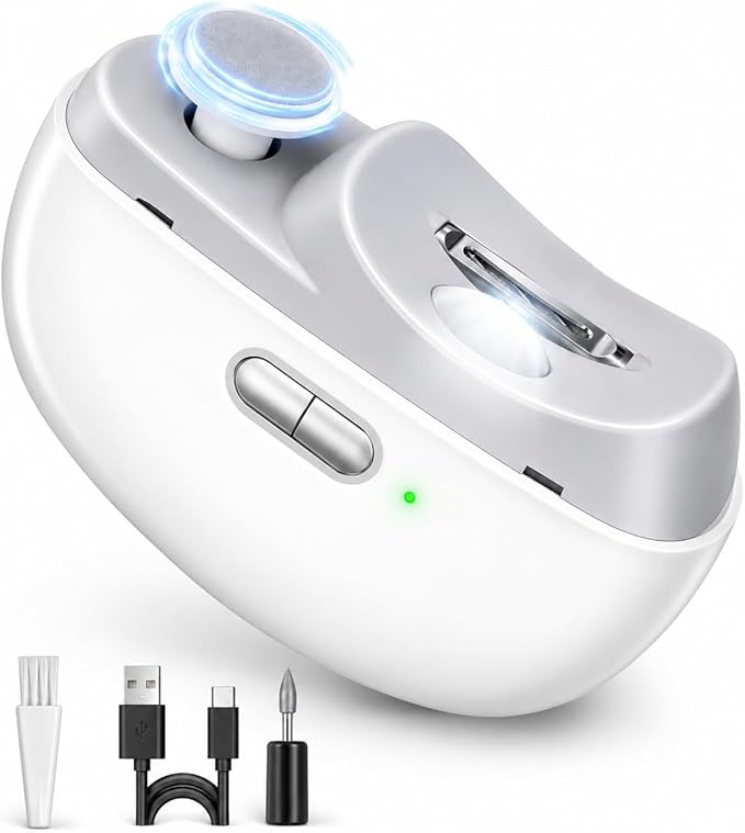 Electric Nail Clipper for Seniors & Kids, Baby Nail Trimmer Electric with Nail Debris Storage, Rechargeable Toenail & Fingernail Clippers with LED Light, Low Noise, Family-Friendly Grooming