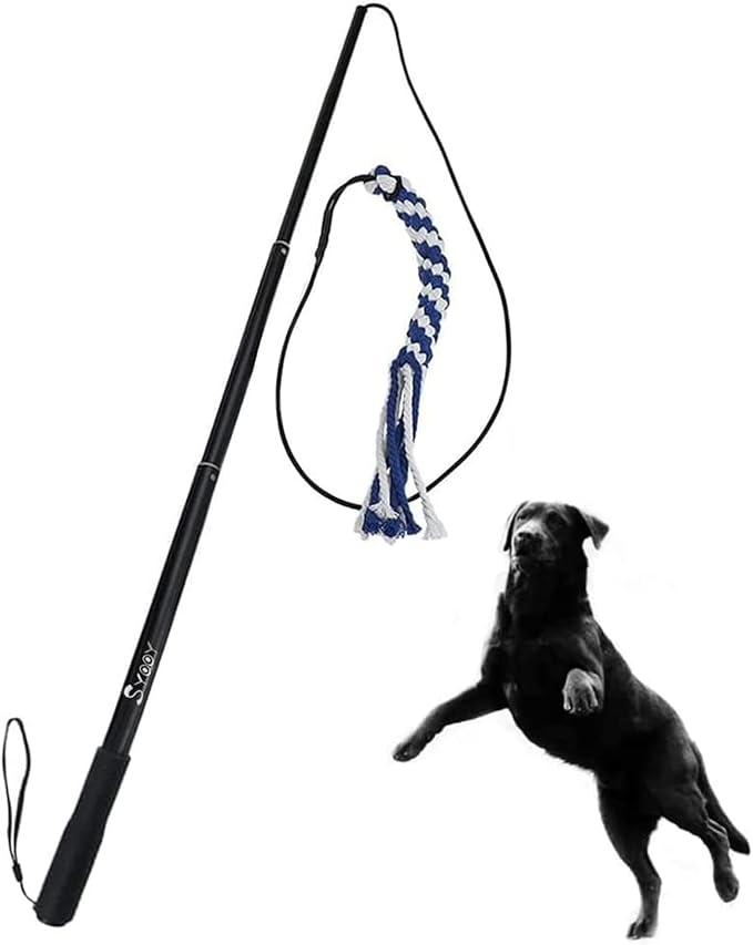 Flirt Pole for Dogs, Interactive Teaser Wand with 1 Fleece Rope Toy for Chase and Tug of War+Outdoor Interactive Dog Toys with 2 Rope Toy for Large Medium Small Dogs Chase