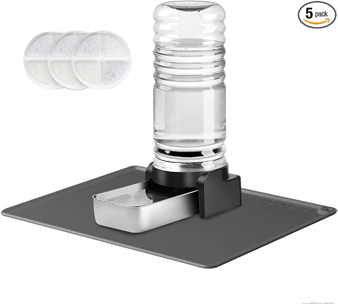 Marchul 1.9 Gallon Dog Water Dispenser, Automatic Dog Water Dispenser with Placemat and Stainless Steel Bowl, Large Gravity Pet Bowl for Dogs Medium to Large (7.2L + 3 Filters + Mat)