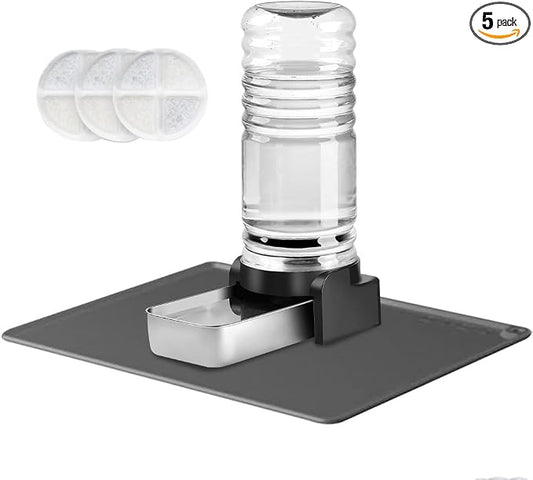 Marchul 1.9 Gallon Dog Water Dispenser, Automatic Dog Water Dispenser with Placemat and Stainless Steel Bowl, Large Gravity Pet Bowl for Dogs Medium to Large (7.2L + 3 Filters + Mat)