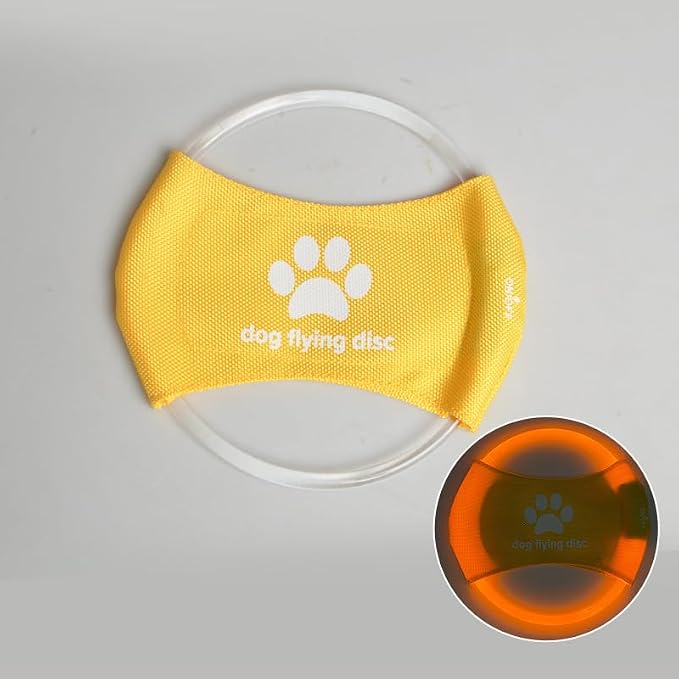 2pcs-Dog Training LED Luminous Frisbee, TPU Non Toxic Soft Rubber Teeth Grinding and Biting Resistant, Rechargeable Luminous Pet Puzzle Outdoor Throwing Toy, Suitable for All Dogs (Yellow)