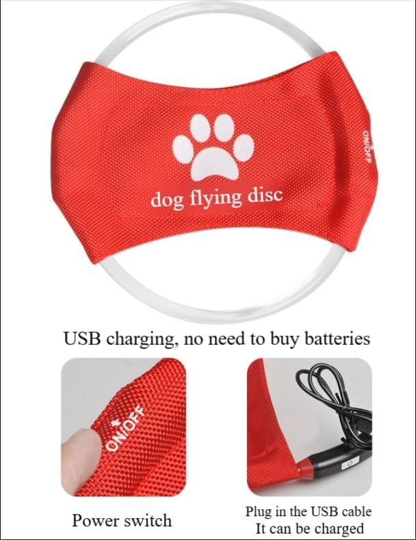 2pcs-Dog Training LED Luminous Frisbee, TPU Non Toxic Soft Rubber Teeth Grinding and Biting Resistant, Rechargeable Luminous Pet Puzzle Outdoor Throwing Toy, Suitable for All Dogs (Orange)