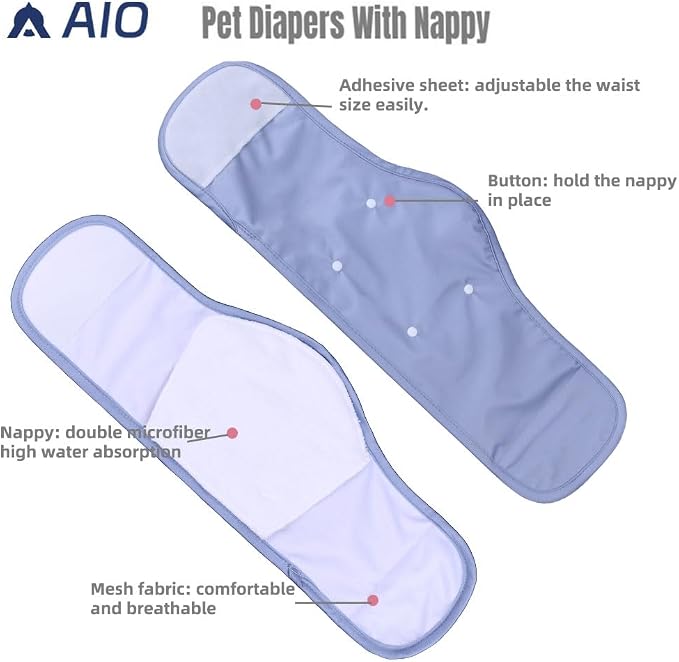 AIO Male Belly Bands for Dogs - Dog Diapers Male -Belly Bands for Male Dogs- High Absorbing Dog Wraps Washable - Reusable Small Doggy Doggie Puppy Dog Diapers