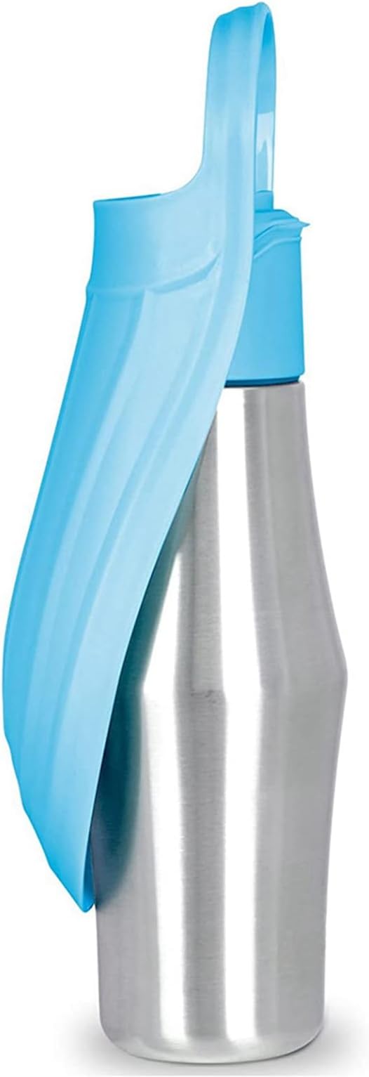 Portable Dog Water Bottle with Dispenser, 750ml Stainless Steel Travel Cup and Collapsible Water Bowl for Outdoor Activities, Walking,Hiking, Road Trips (Light Blue)