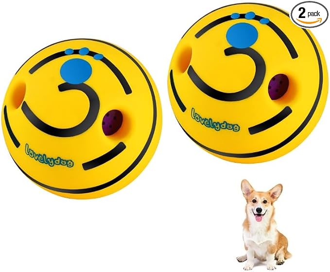 Wobble Giggle Ball for Dogs Durable Interactive Dog Toys for Small Medium Large Dogs (Yellow/Black, XS/2.75 inch)