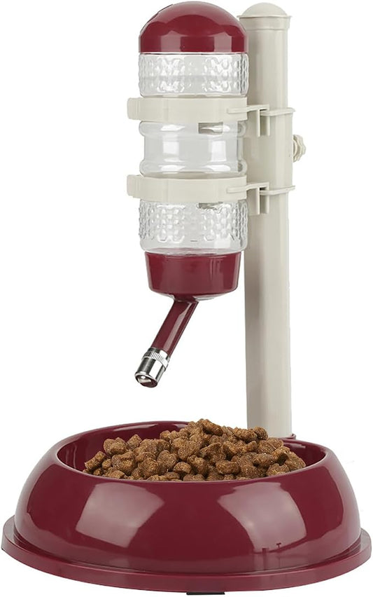 Adjustable No Drip Pet Water Dispenser, Portable Dog & Cat Water Bottle Stand with 500ml Bottle Food Bowl Leak Proof Stainless Steel Ball Dispenser for Travel Camping Indoor Use (Brown)