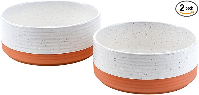 SPUNKYJUNKY Ceramic Dog Bowls 2 Pack, 8.3'' Dog Food Water Double Feeding Bowls Non-Slip for Large Sized Breed Microwave Dishwasher Safe - 60 OZ, 2pcs, Pattern White