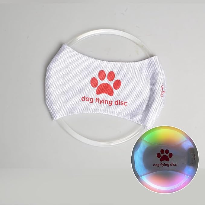 2pcs-Dog Training LED Luminous Frisbee, TPU Non Toxic Soft Rubber Teeth Grinding and Biting Resistant, Rechargeable Luminous Pet Puzzle Outdoor Throwing Toy, Suitable for All Dogs (White Rainbow)