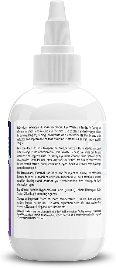 Vetericyn Plus Dog and Cat Eye Wash | Eye Drops for Dogs and Cats to Flush and Soothe Eye Irritations, Dog Tear Stain Cleaner, Safe for All Animals. 3 Ounces