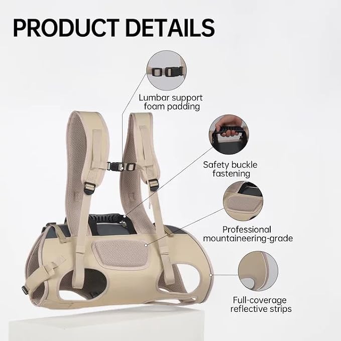 Dog Backpack Carrier for Large Dogs - Hands-Free Pet Travel Pack with 6-Point Safety System, Waterproof & Reflective Design for Motorcycle, Hiking, Surfing (Khaki Color, Small)