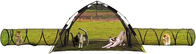 3 in 1 Portable Cat Playpen Outdoor Enclosures-Pop-uped Visual Net Pet Play Tent Tunnels Compound House for Cat Puppy Rabbit Small Animals-Large